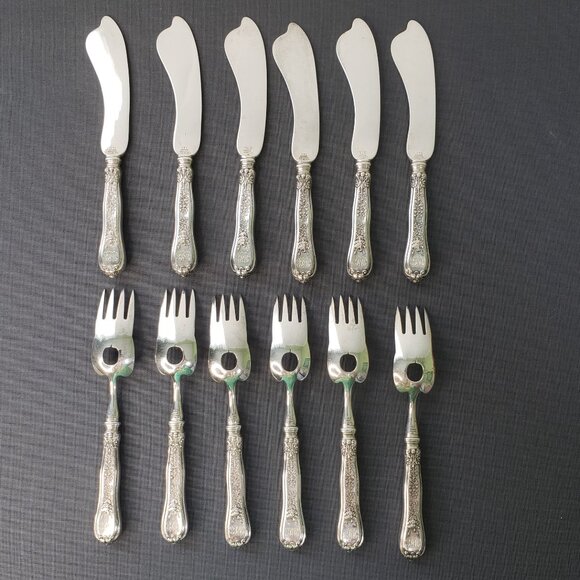 Tiffany & Co Sterling Silver 1878 Olympian 12 Piece Individual Fish Set Forks - Picture 2 of 11